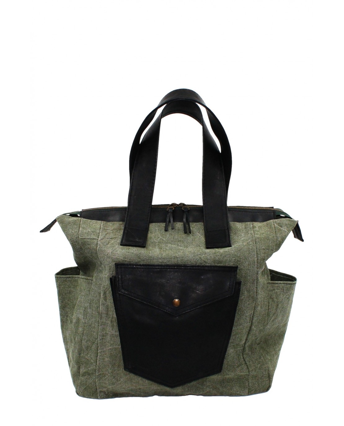 Coupe Leather Canvas Kol Çantası Deri Detaylı
