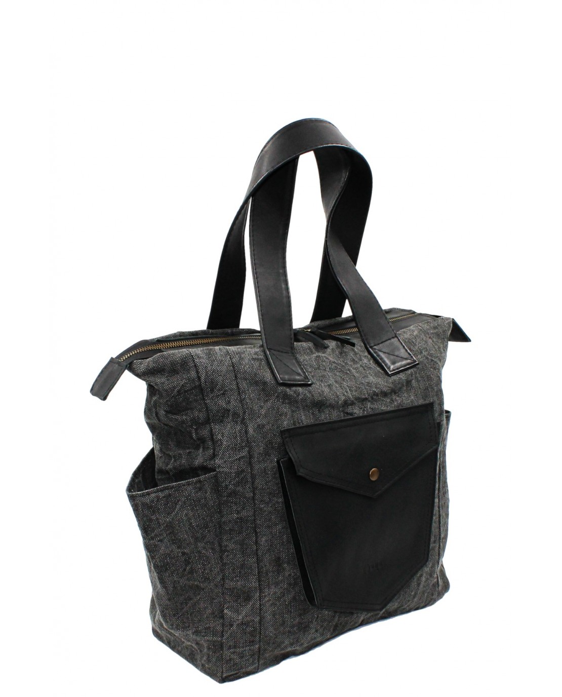 Coupe Leather Canvas Kol Çantası Deri Detaylı
