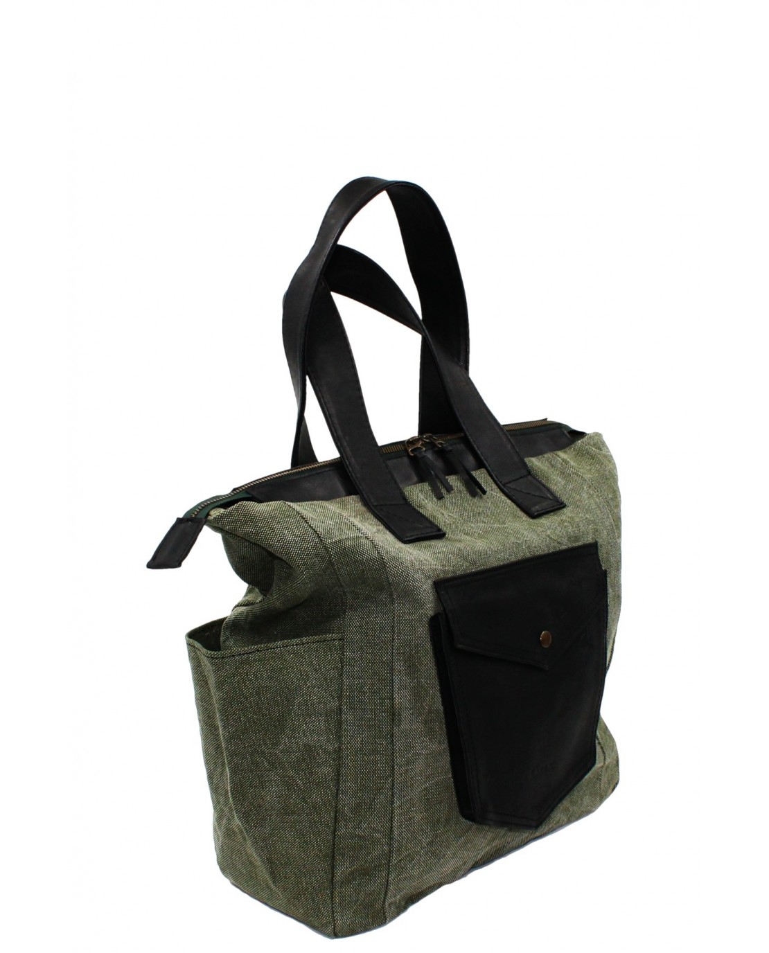 Coupe Leather Canvas Kol Çantası Deri Detaylı